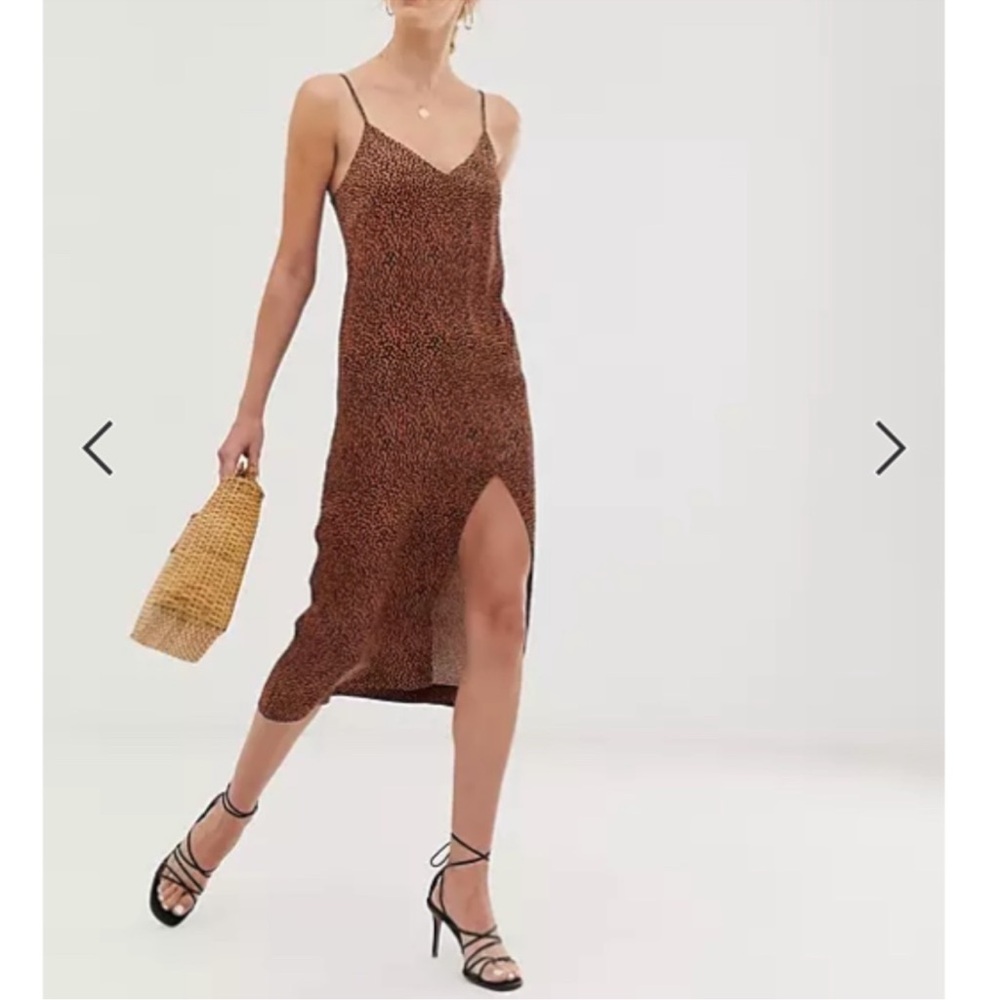 & Other Stories Leopard Cheetah Dot Midi Slit Dress